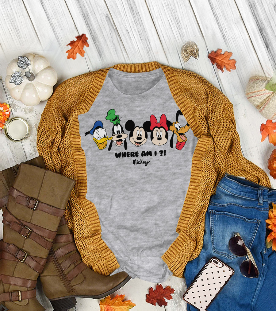 Mickey Donald Goofy Minnie Pluto Where Am I ? T-Shirt