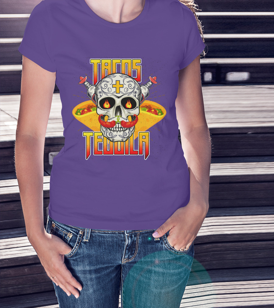 Tacos Tequila Skull Mexican Cuisine Party T-Shirt