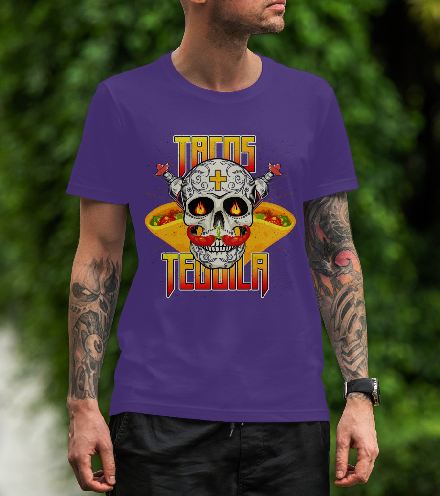 Tacos Tequila Skull Mexican Cuisine Party T-Shirt