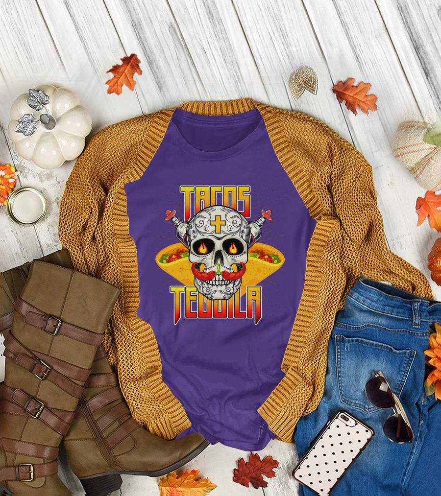 Tacos Tequila Skull Mexican Cuisine Party T-Shirt