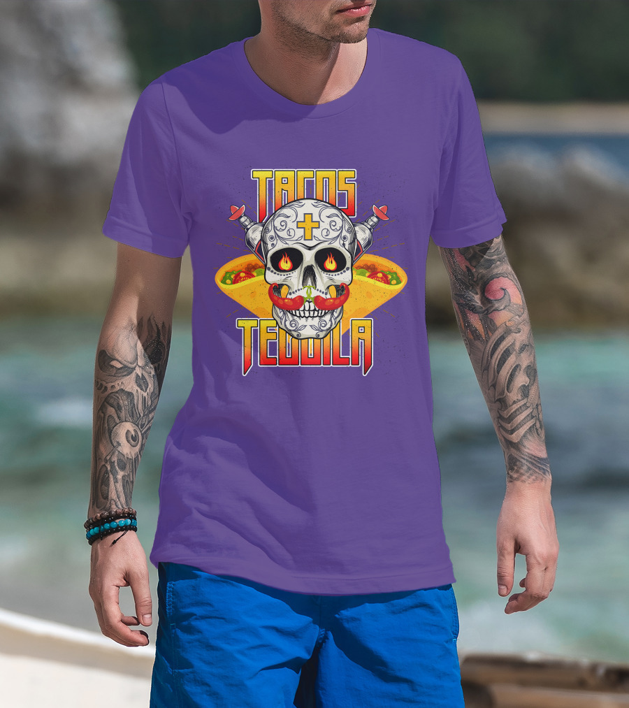 Tacos Tequila Skull Mexican Cuisine Party T-Shirt