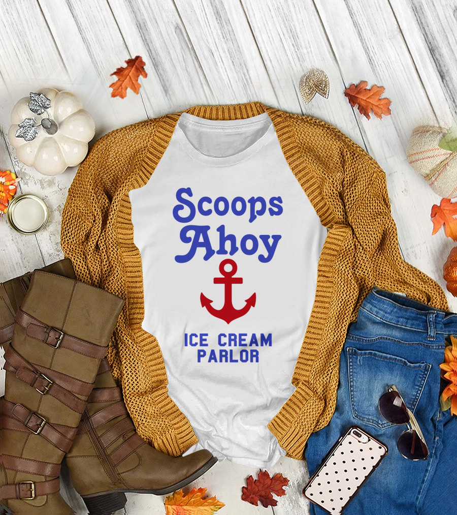 Scoops Ahoy Ice Cream Parlor Red Anchor Logo Iconic Stranger Things Merchandise T-Shirt