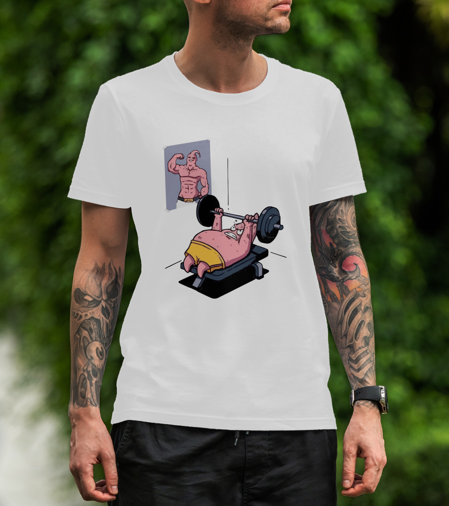 Majin Buu Patrick Lifting Weights With Motivational T-Shirt