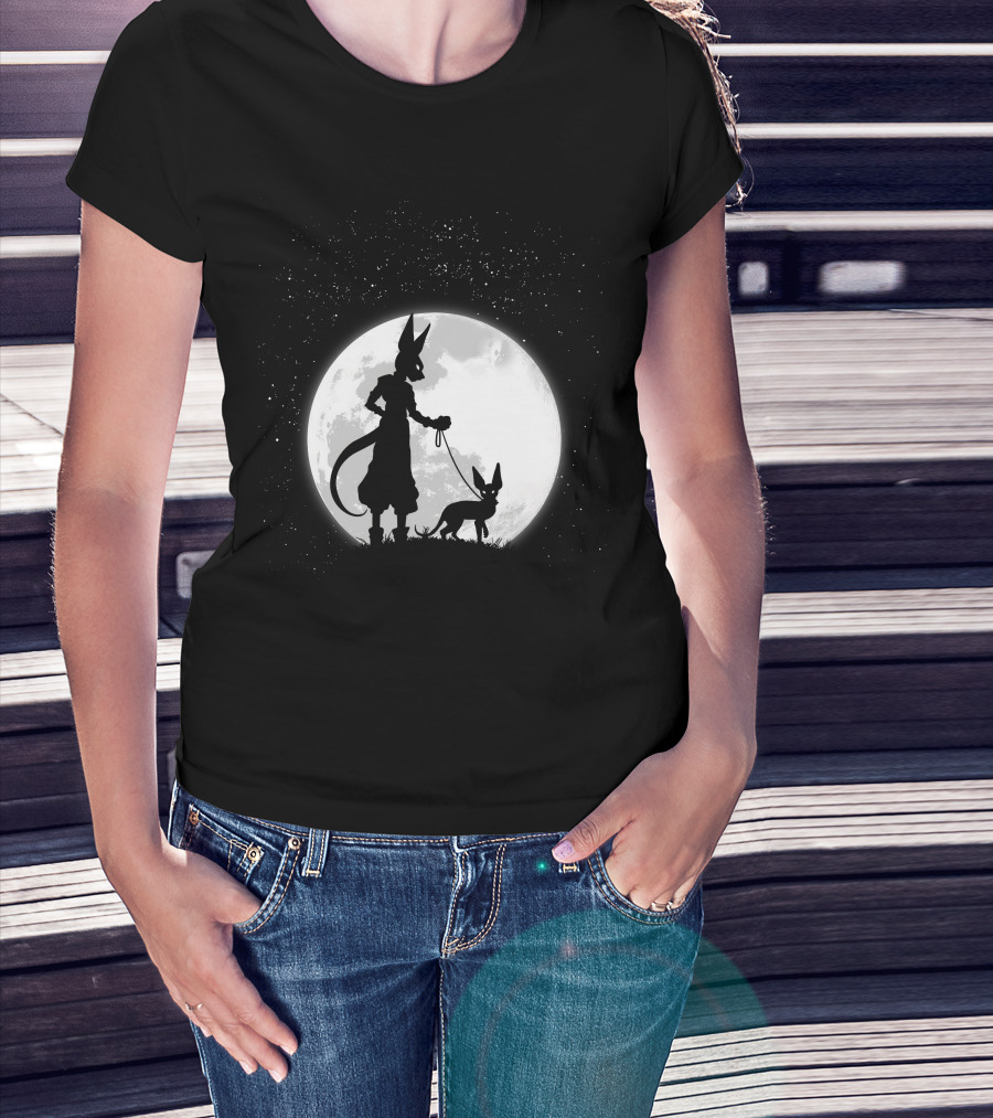 Beerus Walking Under Full Moon With Cat T-Shirt