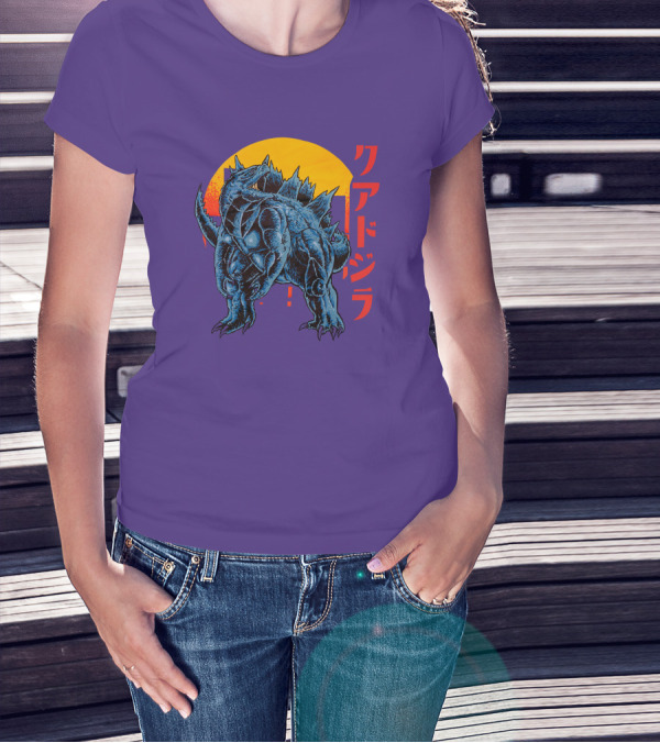 Raging Tobey Raskolapparel Quadzilla Kaiju Monster Retro Sunset Kanji T-Shirt