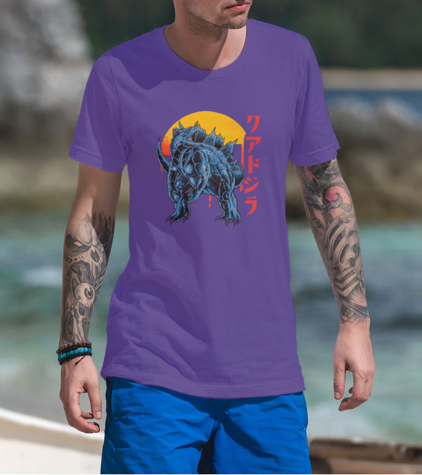 Raging Tobey Raskolapparel Quadzilla Kaiju Monster Retro Sunset Kanji T-Shirt