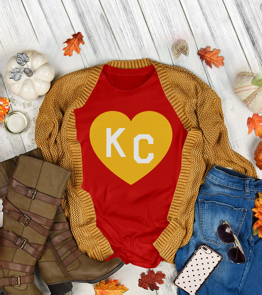 Mishacollinscloset Charlie Hustle Red and Gold KC Heart T-Shirt