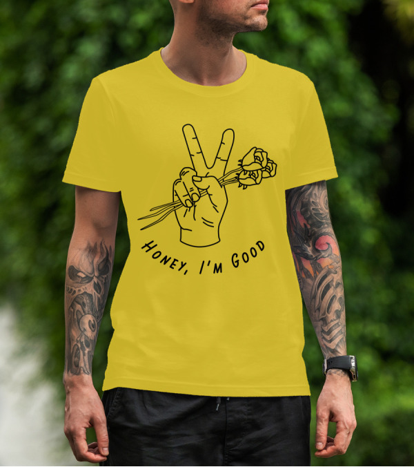 Andy Grammer Honey I'm Good Yellow Hand Peace Sign Roses T-Shirt