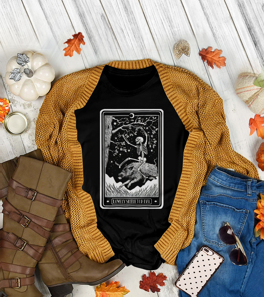 Lovely Skeleton Pal Johnny Chiodini Ever Press Store Merch Riding Wild Boar in Starry Night Scene T-Shirt