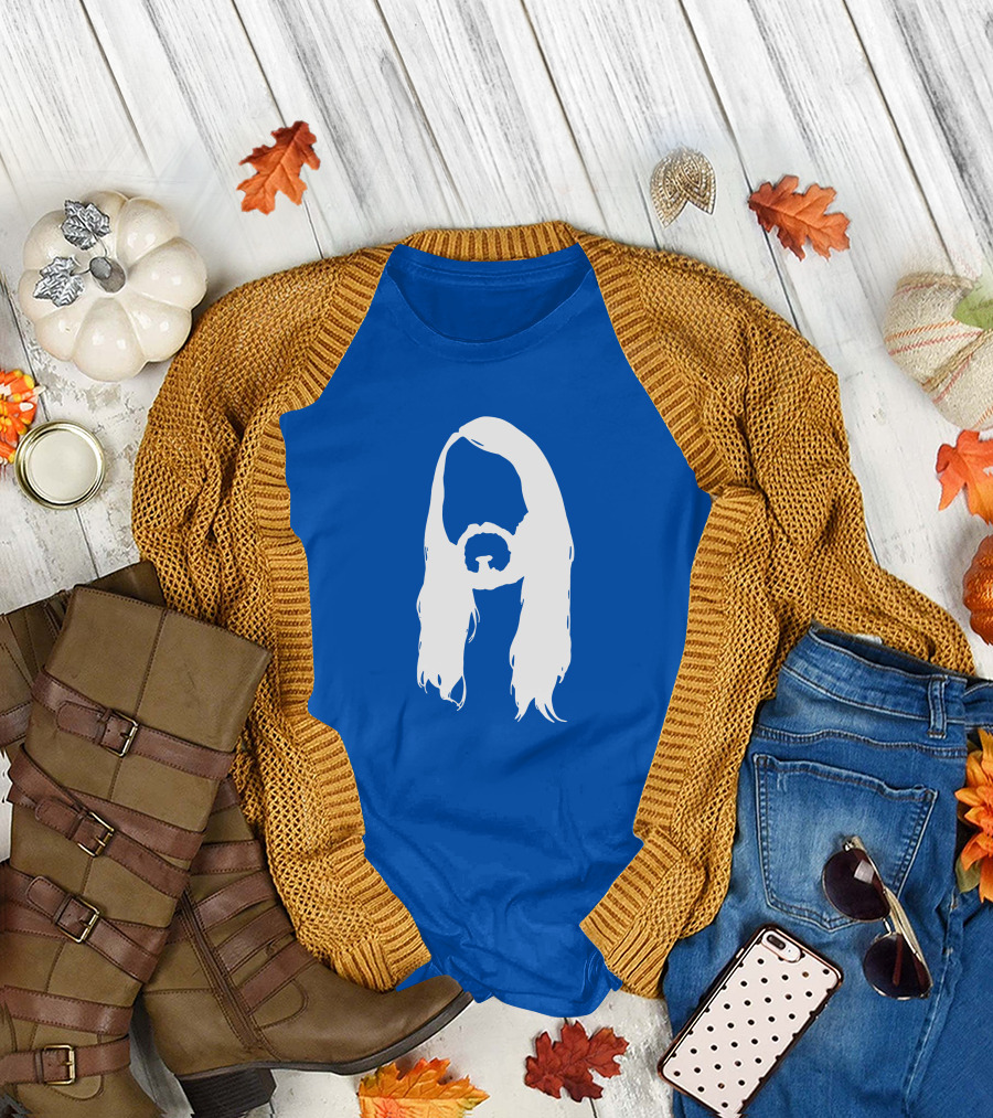 Moist Merch Charlie Head Silhouette Long Hair Blue T-Shirt