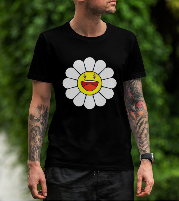 J Balvin Merch Blanco Large Flower Smiley Face With Lightning Eyes T-Shirt