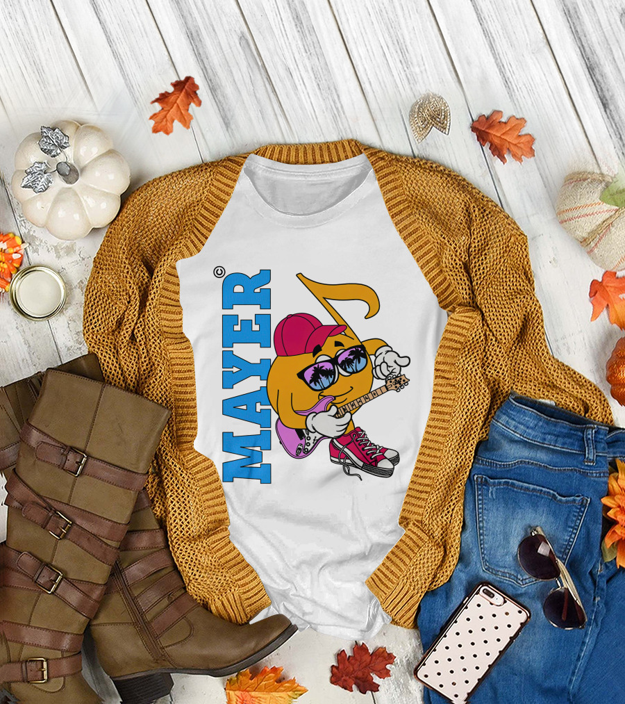 Mayer Sob Rock Merch Music Note Character with Guitar and Sunglasses T-Shirt