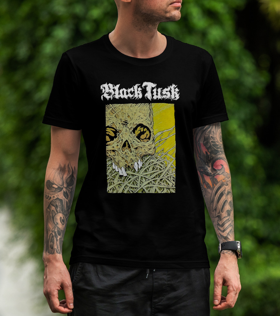 Night Shift Merch Chris Baines Black Tusk Heavy Metal Skull T-Shirt