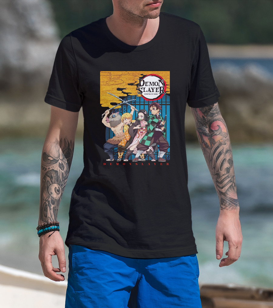 Demon Slayer Kimetsu No Yaiba Tanjiro Nezuko Zenitsu Inosuke Visual T-Shirt