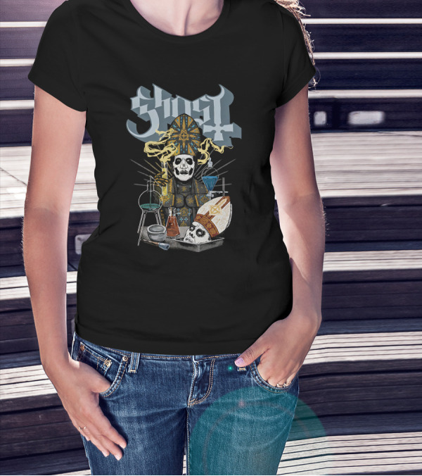 Ghost Reanimator Iconic Alchemy Imagery With Skull In Clerical Garb T-Shirt