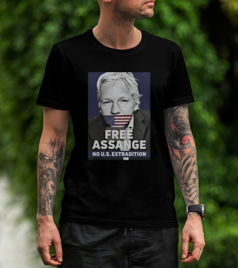Dimitar Apasiev Free Assange No U.S. Extradition American Flag Silence T-Shirt
