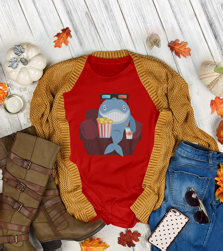 Pete G Whales Popcorn 3D Glasses Cinema T-Shirt