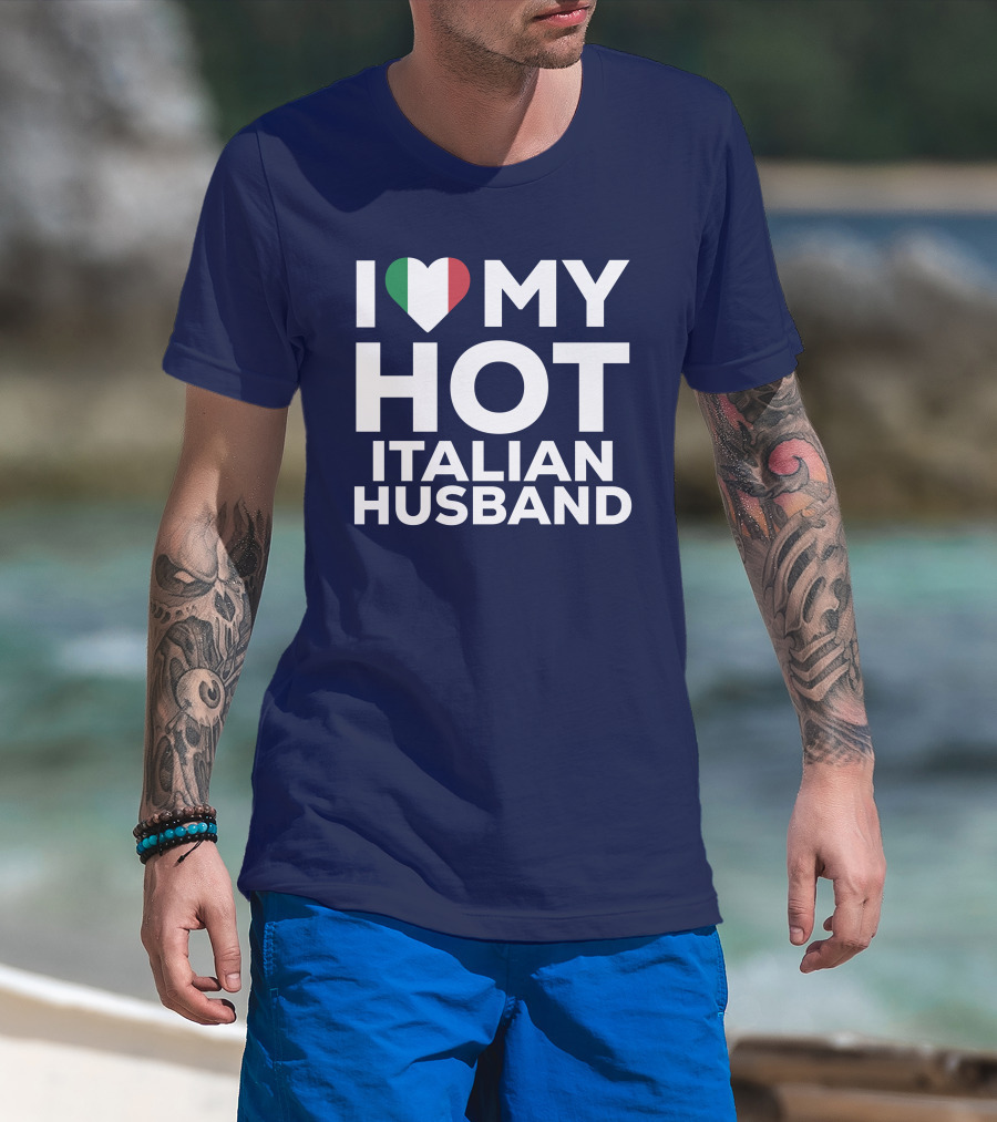 I Love My Hot Italian Husband Heart Shape Flag Colors T-Shirt