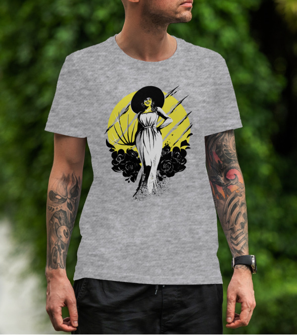 Fangamer Shop Resident Evil Lady Dimitrescu Iconic Yellow Backdrop Roses Claws T-Shirt