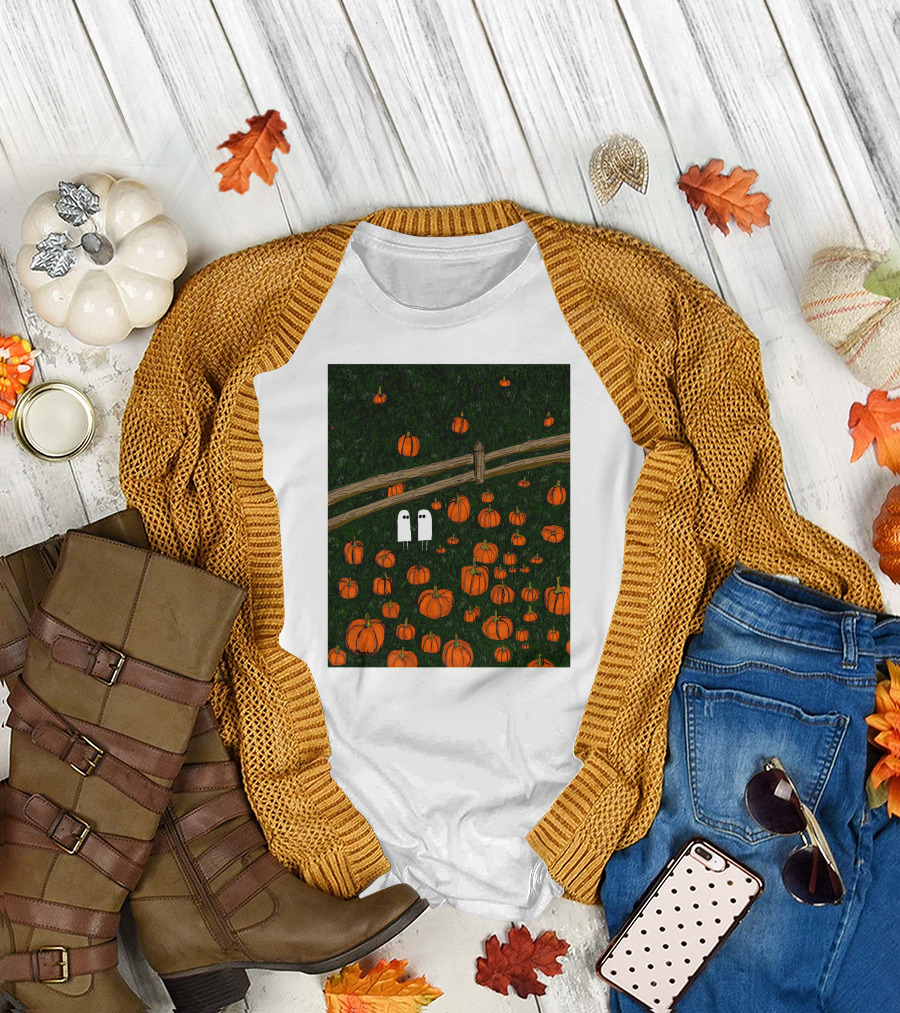 Nadiatheartist Shop Date Night Ghosts in Pumpkin Patch T-Shirt