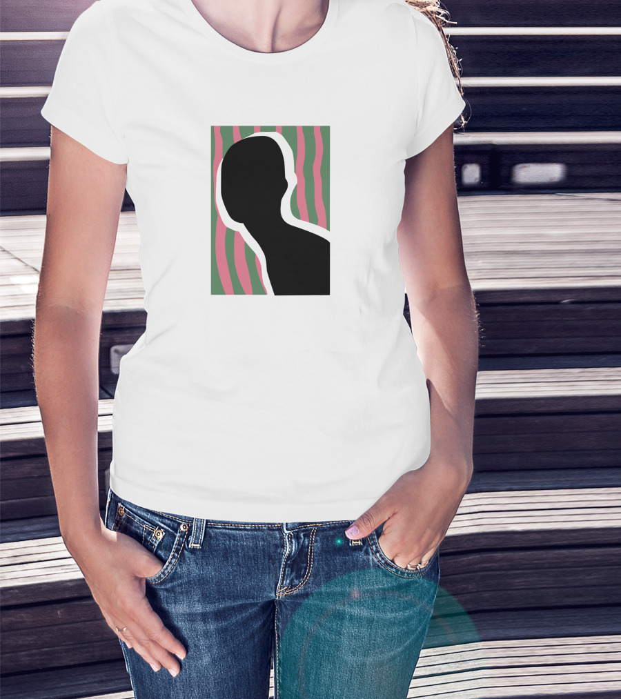 Everpress Shop Inner Talk Silhouette With Pink And Green Wavy Background T-Shirt