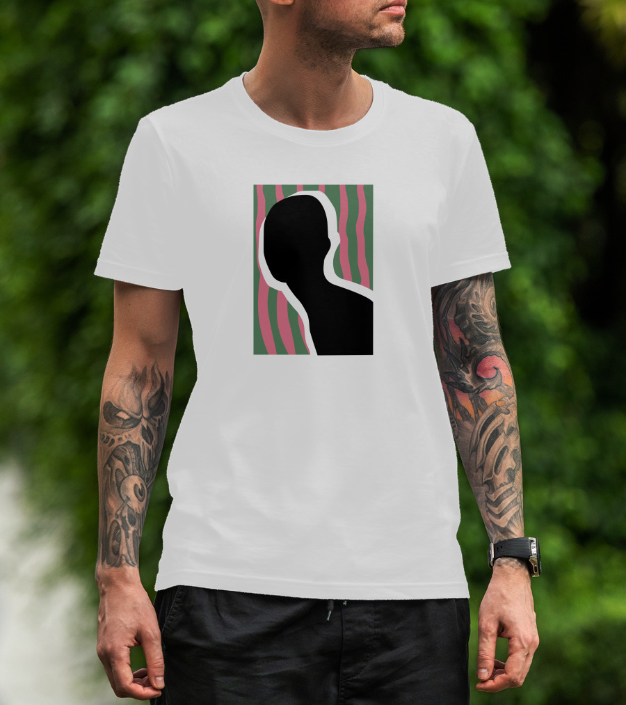 Everpress Shop Inner Talk Silhouette With Pink And Green Wavy Background T-Shirt