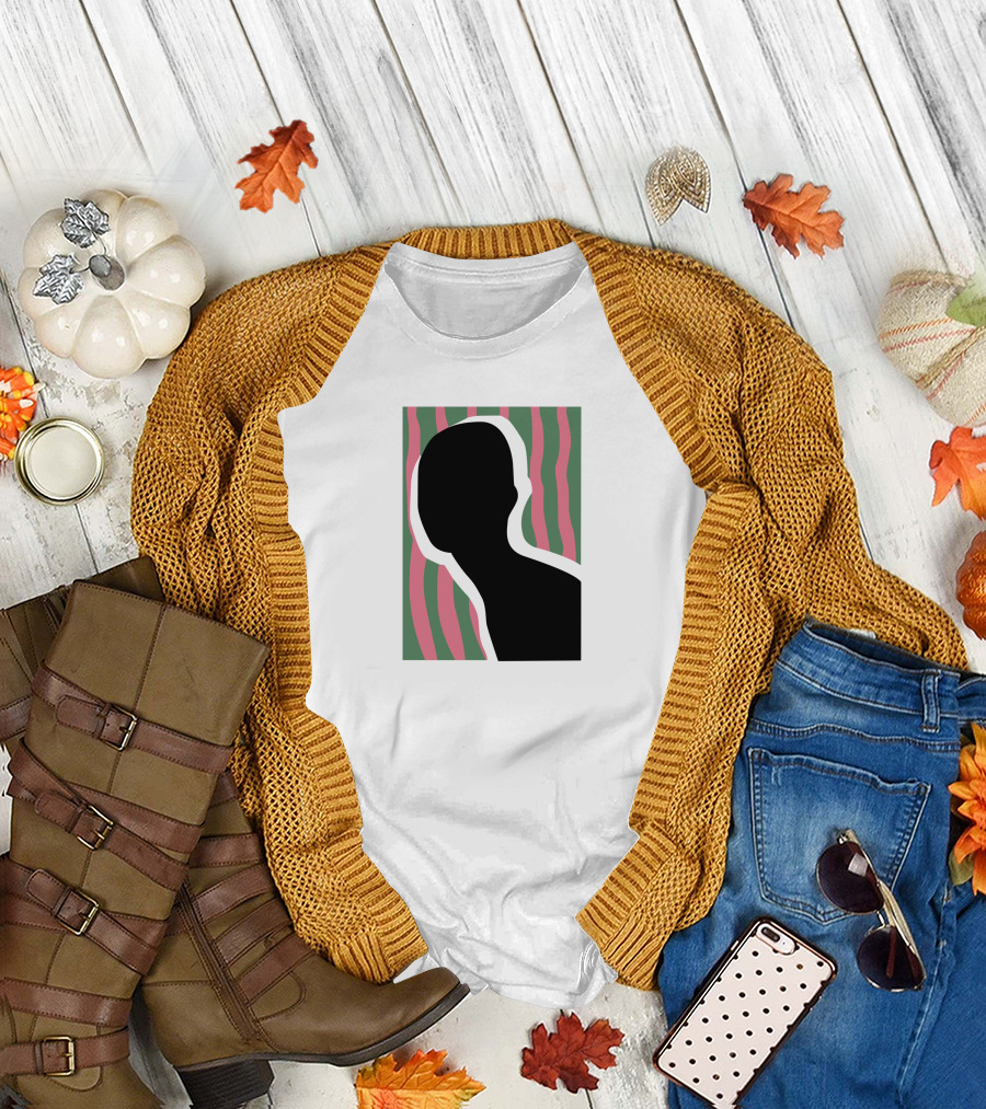 Everpress Shop Inner Talk Silhouette with Pink and Green Wavy Background T-Shirt