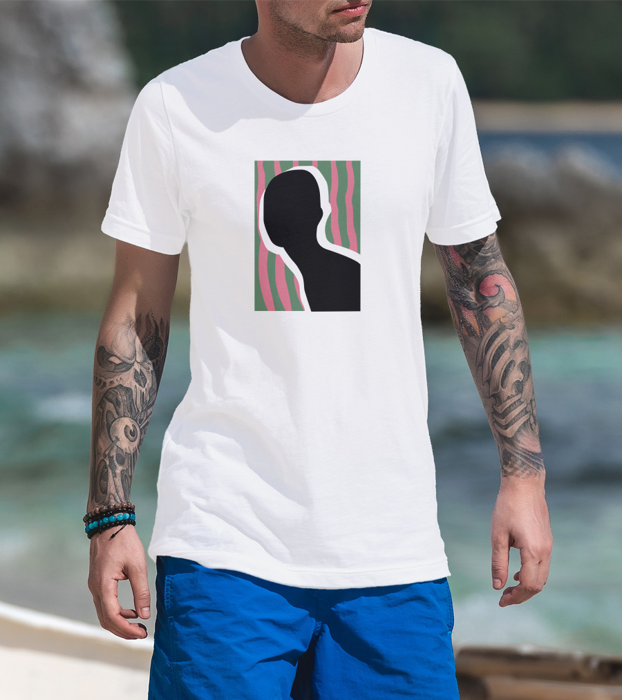 Everpress Shop Inner Talk Silhouette With Pink And Green Wavy Background T-Shirt