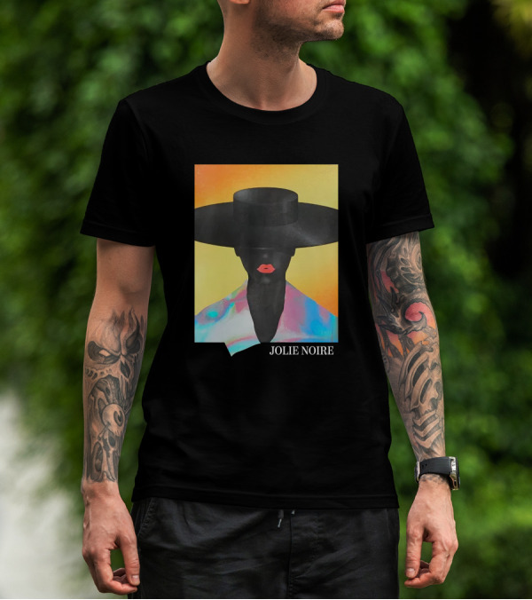 Jolie Noire Vibrant Abstract Fashion Portrait With Black Hat T-Shirt