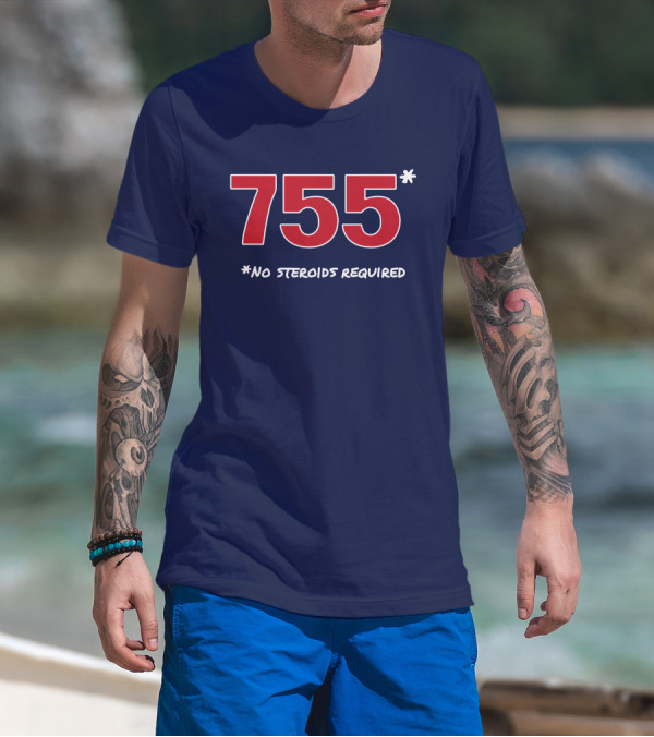 Super 70s Sports Merch Store 755 No Steroids Required Iconic Baseball Number T-Shirt