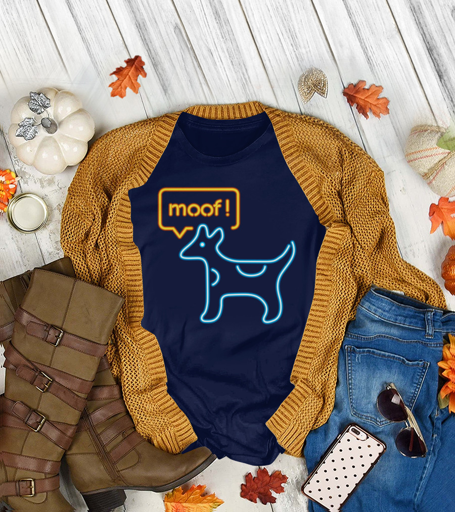 Bureau W W Dog Moof Ged Maheux Cow Neon Outline T-Shirt
