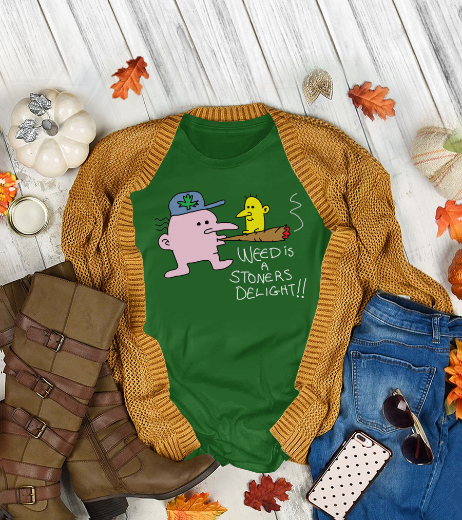 Threadless Shop Weed Is A Stoners Delight Green Cap Cartoon The Average Joey T-Shirt