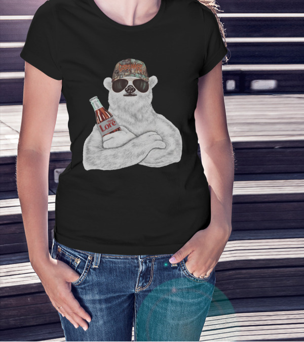 Crosswater Hardlore Polar Bear With Sunglasses And Soda Bottle T-Shirt