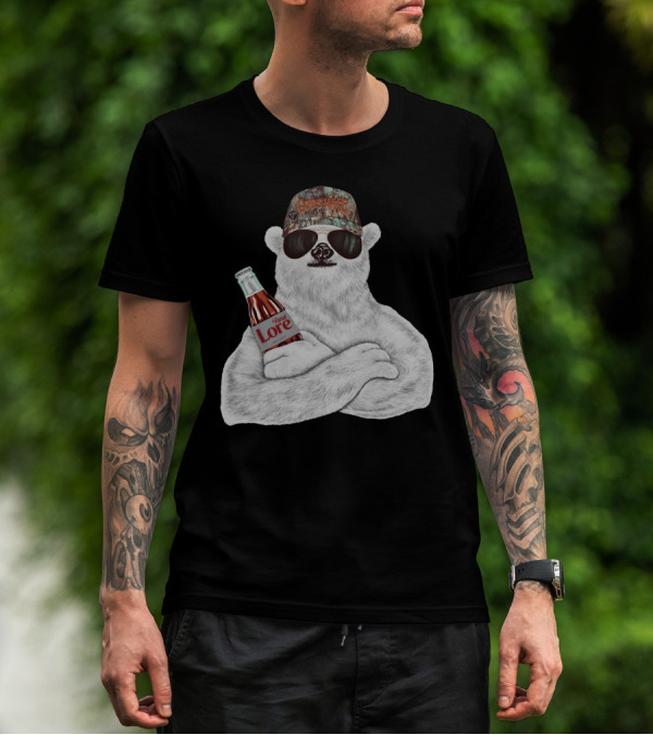 Crosswater Hardlore Polar Bear With Sunglasses And Soda Bottle T-Shirt