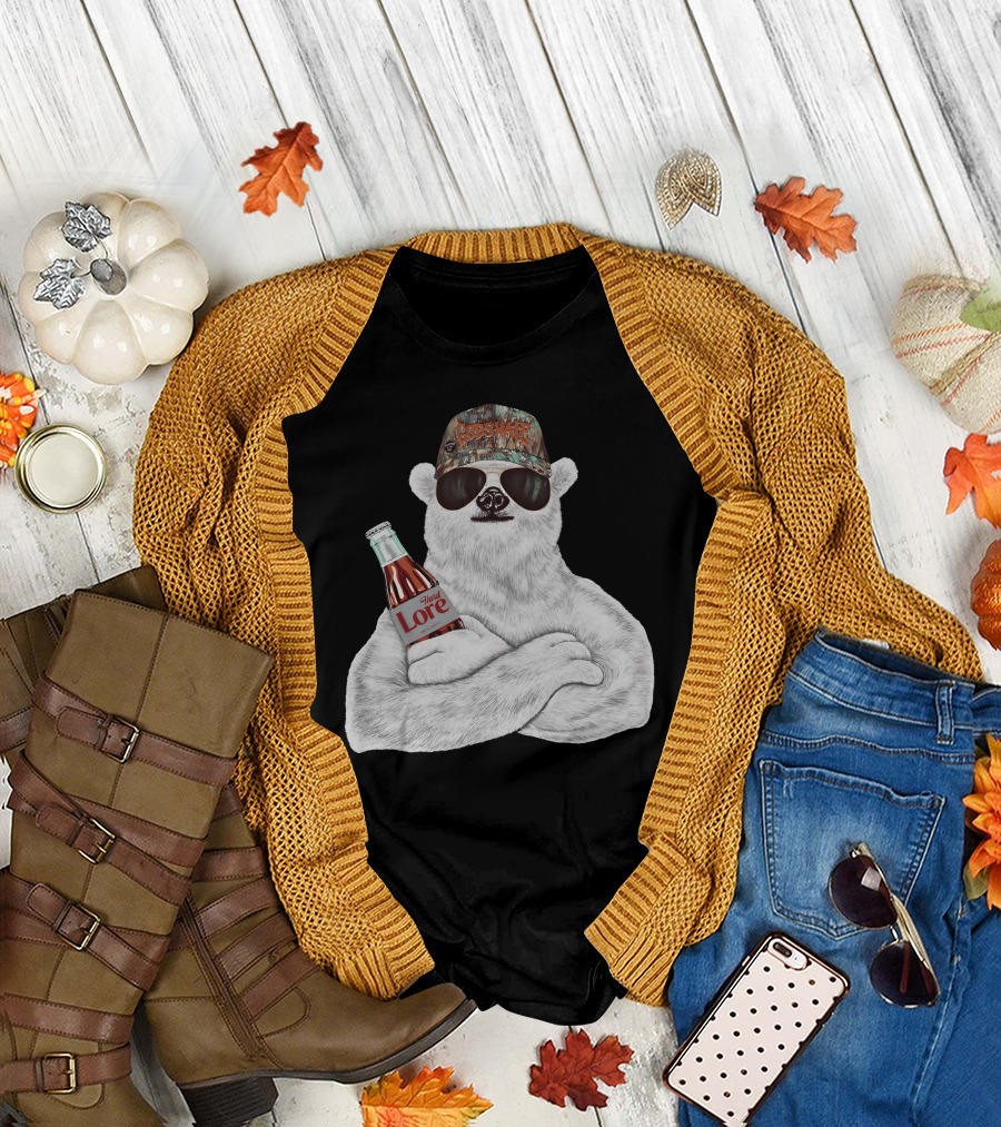 Crosswater Hardlore Polar Bear with Sunglasses and Soda Bottle T-Shirt