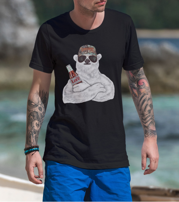 Crosswater Hardlore Polar Bear With Sunglasses And Soda Bottle T-Shirt