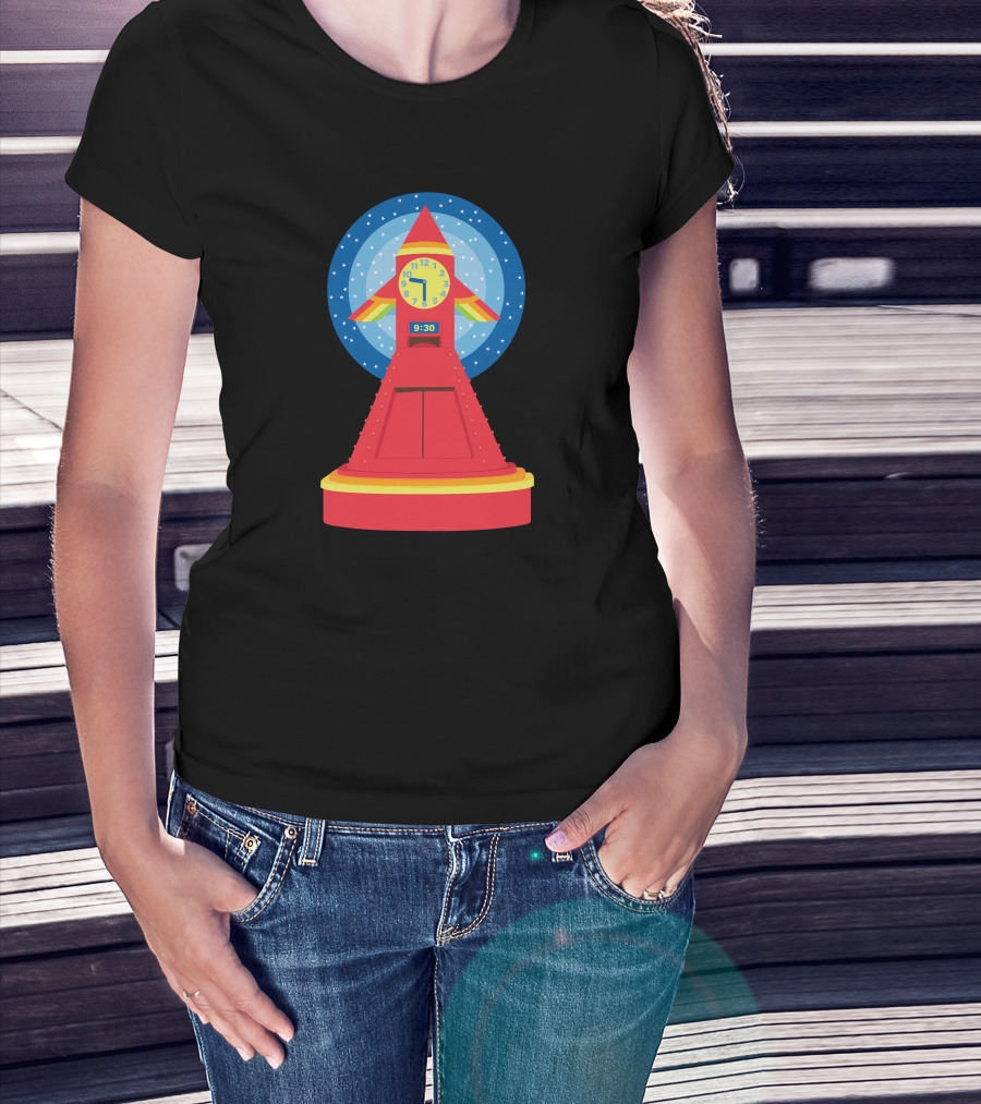 Rocket Clock With Colorful Timer And Starry Background T-Shirt