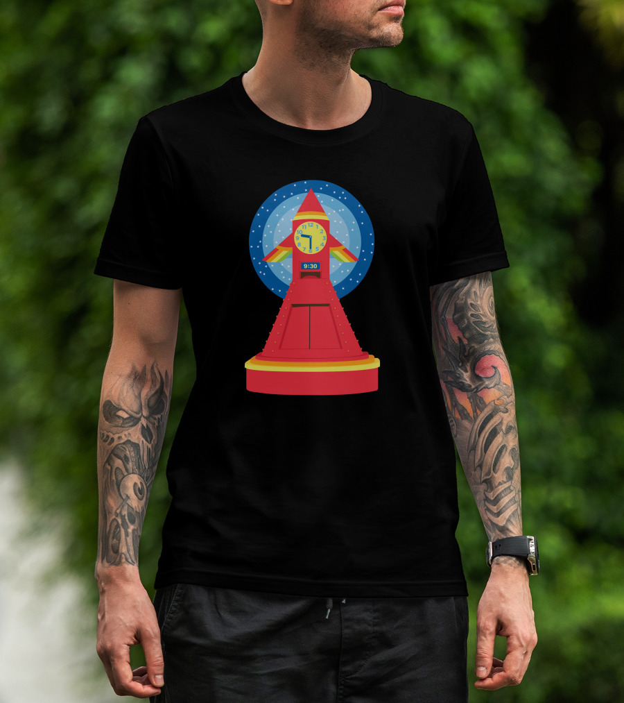 Rocket Clock With Colorful Timer And Starry Background T-Shirt