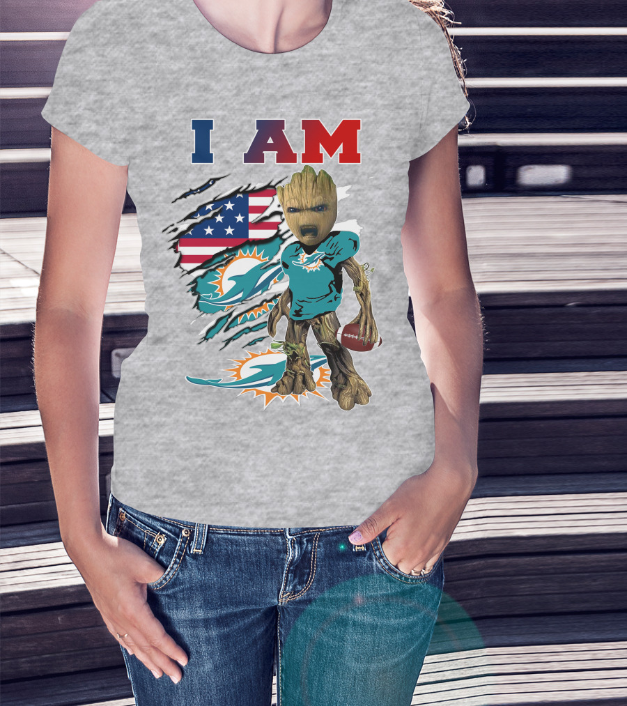 I Am Groot Miami Dolphins Football Usa Flag T-Shirt