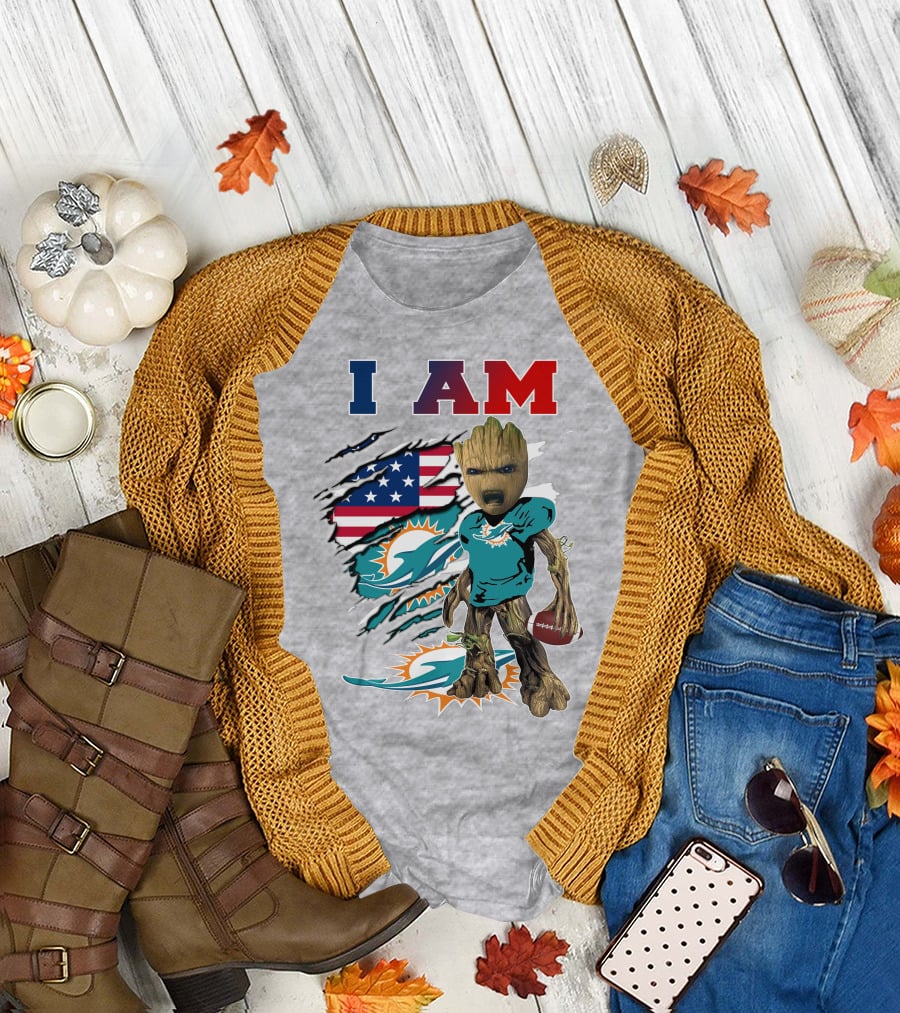 I Am Groot Miami Dolphins Football Usa Flag T-Shirt