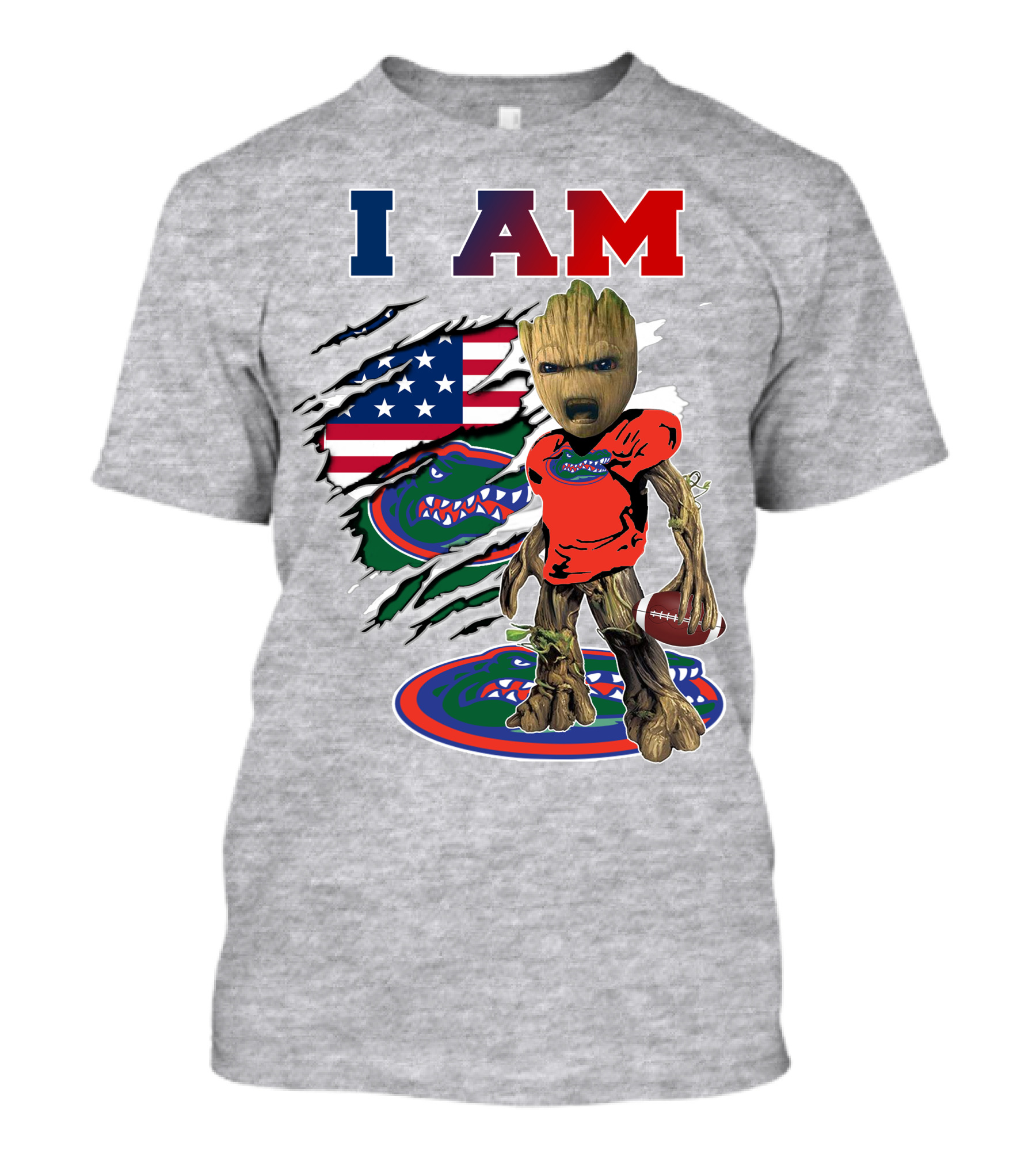 I Am Gators Baby Groot Football American Flag T-Shirt