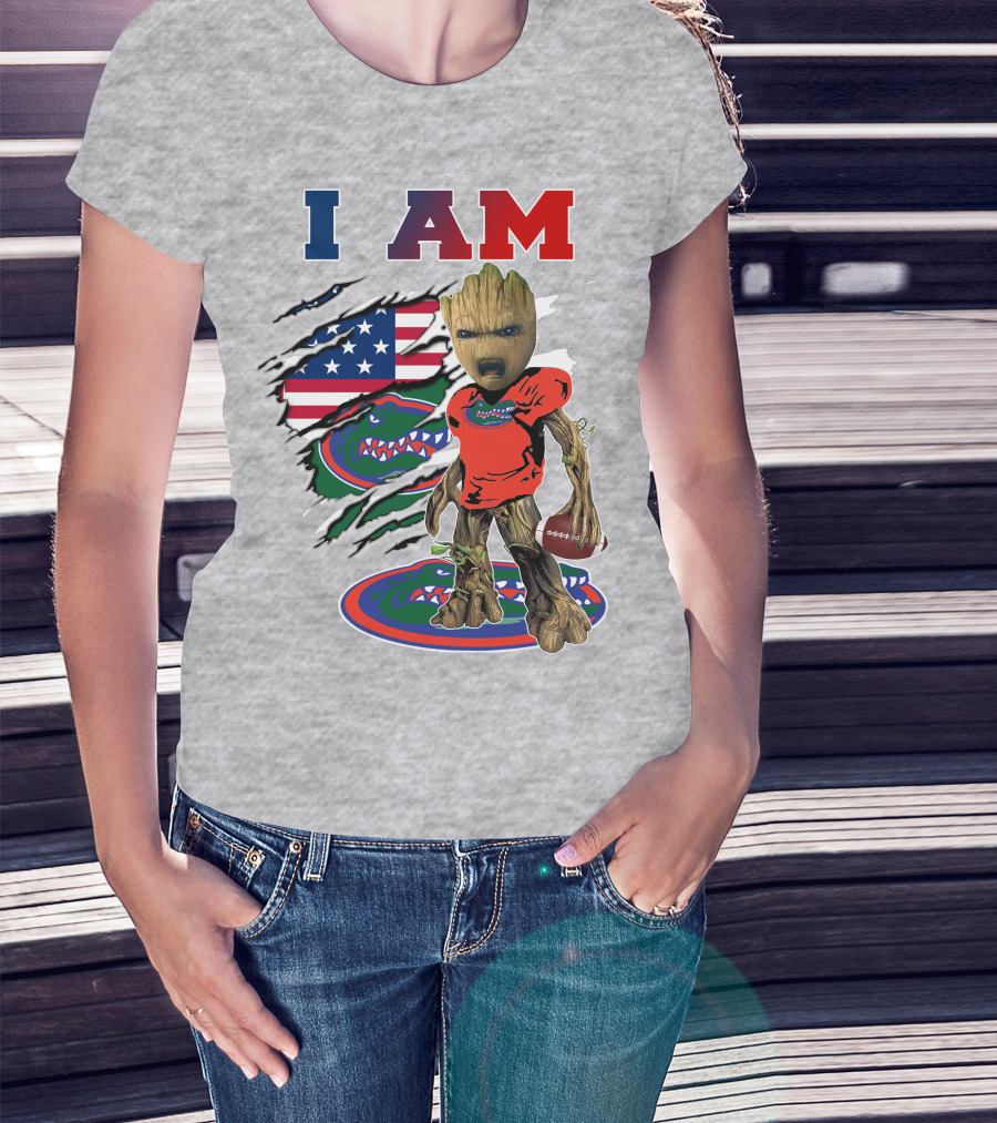 I AM Baby Groot Gators Football American Flag T-Shirt