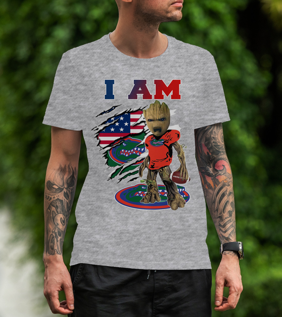 I AM Baby Groot Gators Football American Flag T-Shirt