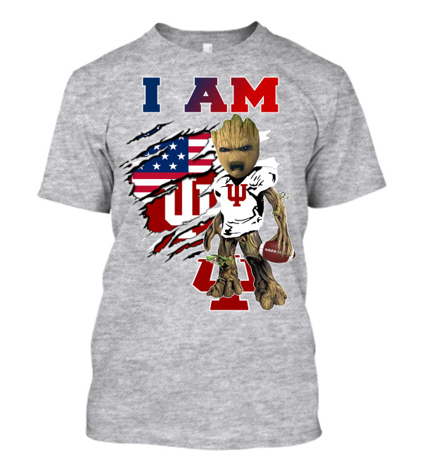 I AM Indiana University Hosiers Baby Groot Football USA Flag T-Shirt