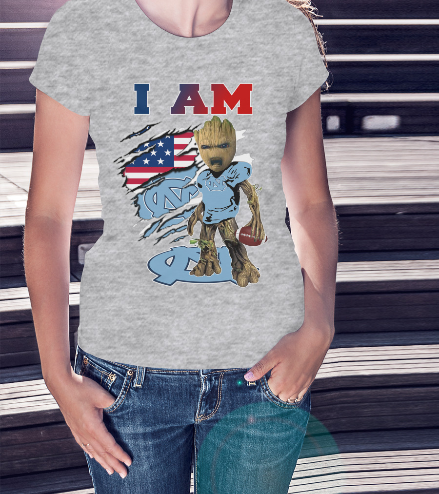 I Am Tarheels Baby Groot Unc Football American Flag T-Shirt
