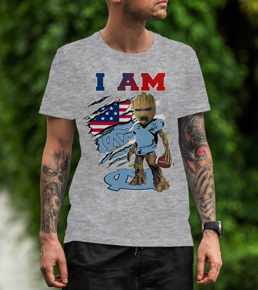 I Am Tarheels Baby Groot Unc Football American Flag T-Shirt
