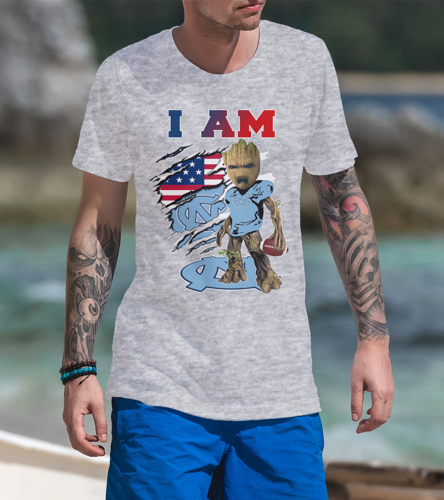 I Am Tarheels Baby Groot Unc Football American Flag T-Shirt