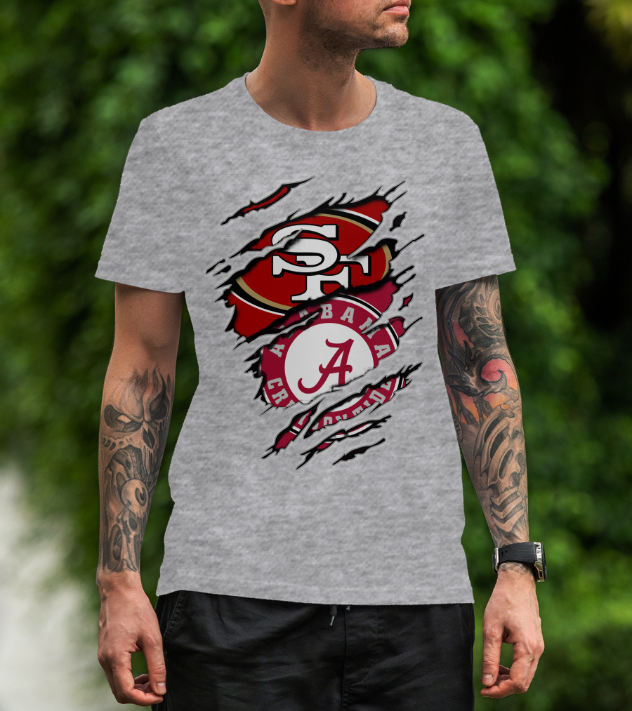 Alabama Crimson Tide San Francisco 49ers Rip Effect Logo Collaboration T-Shirt