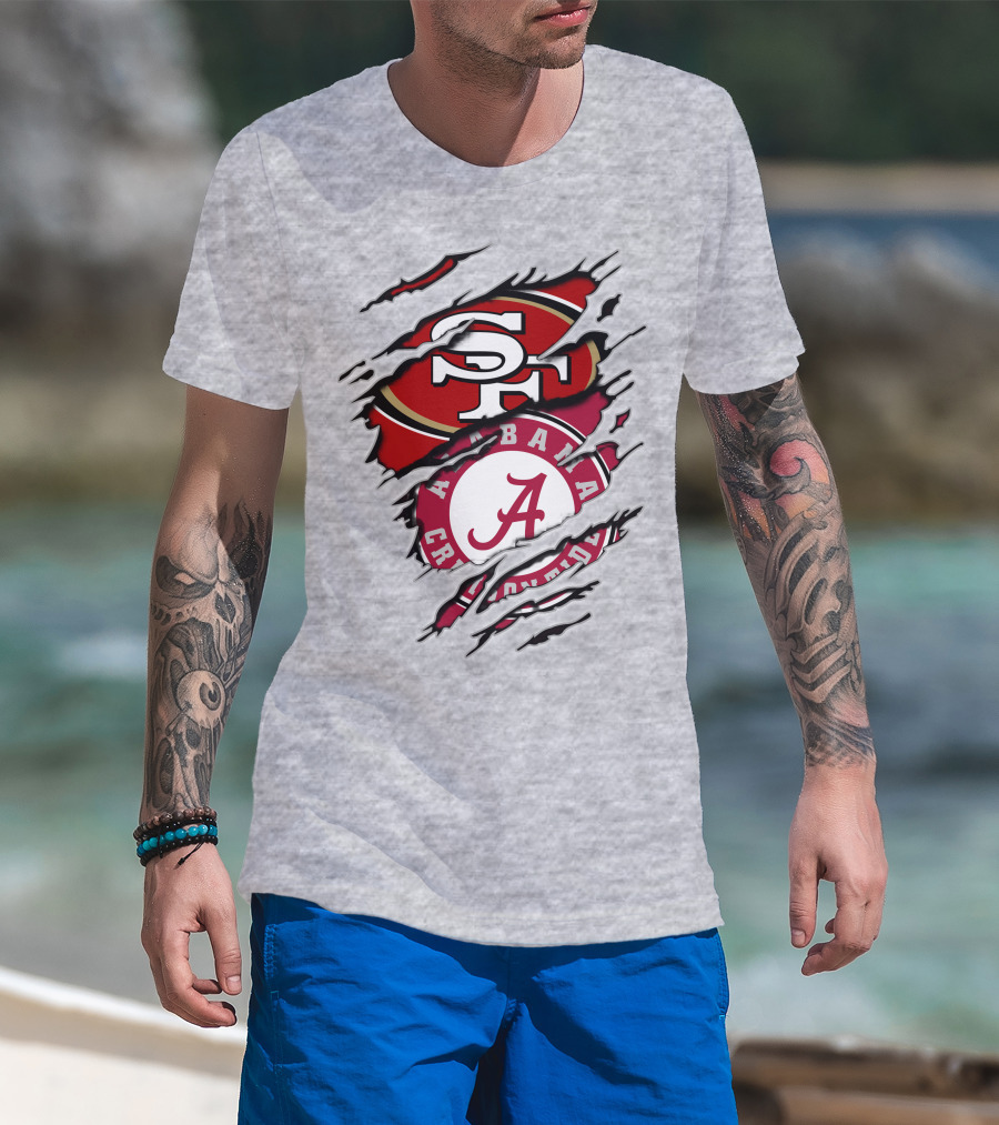 Alabama Crimson Tide San Francisco 49ers Rip Effect Logo Collaboration T-Shirt