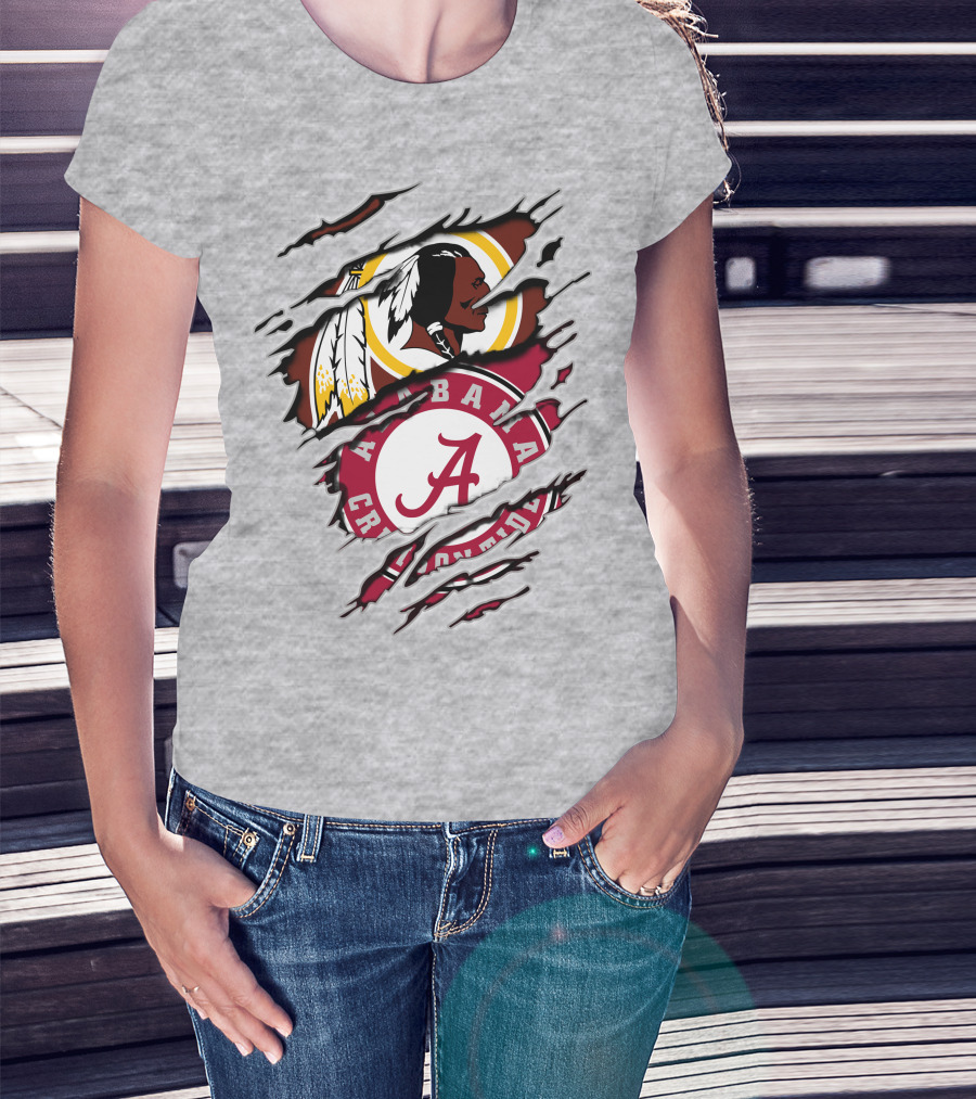 Alabama Crimson Tide Washington Redskins Logos Torn Effect T-Shirt